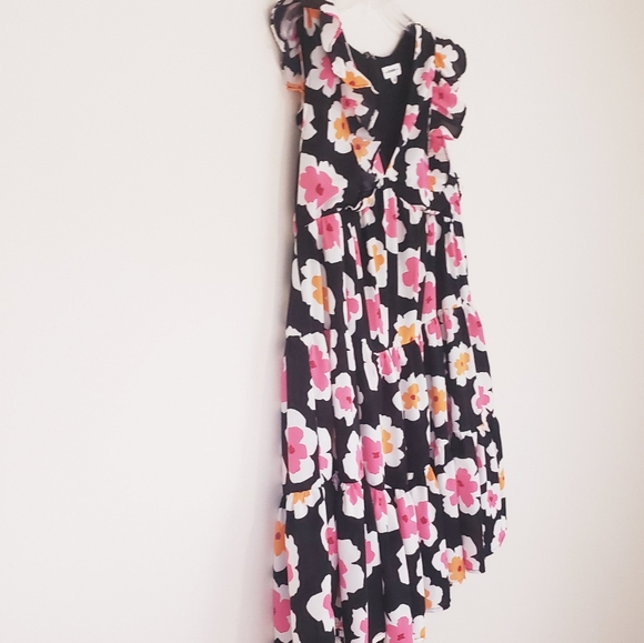 EeSome Black Pink Orange Flowy Floral Cap Sleeve Dress Size Large - Picture 6 of 8